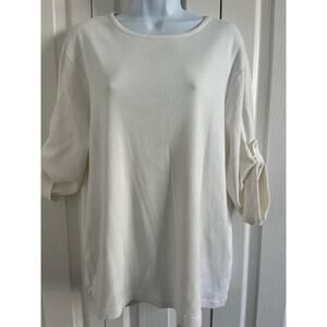 Lauren Ralph Lauren 1X White Cotton Top Button Tab Sleeves NWT Womens Designer